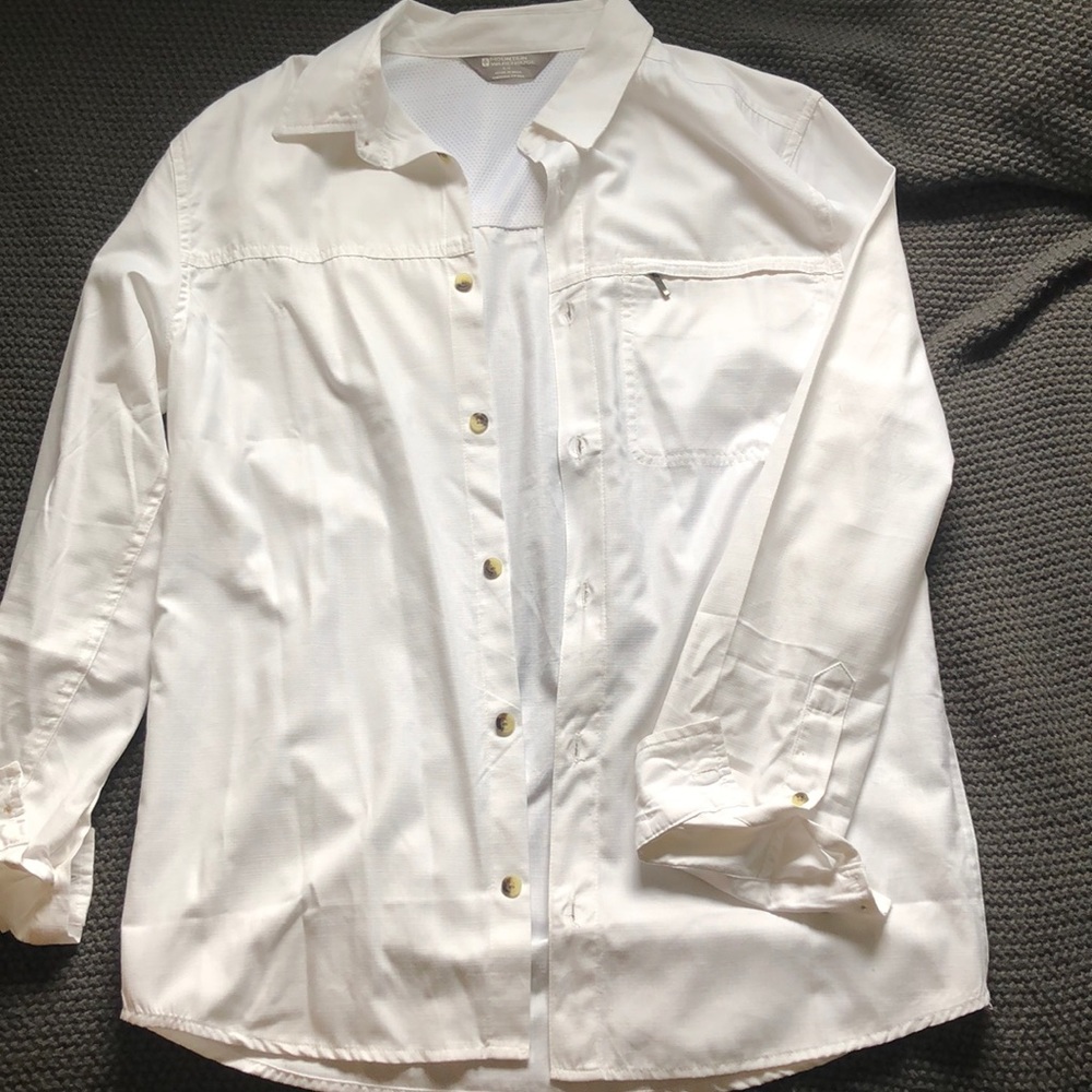 white polyester button up